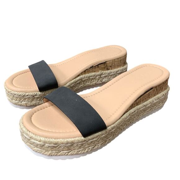 Laicigo Womens Size 6 Black 2.25" Platform Espadrille Open Toe Flip Flop Shoes - Picture 2 of 7